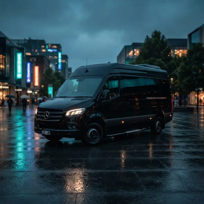 Black Mercedes-Benz Sprinter executive van for group transportation in Portland