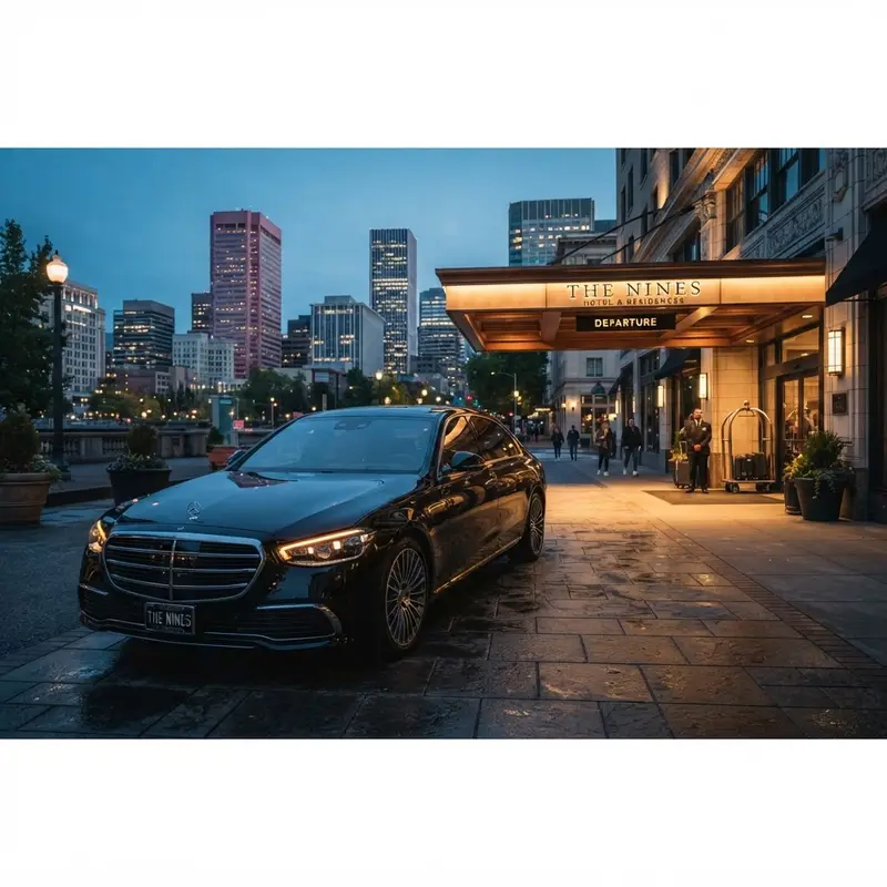 Black Mercedes-Benz S-Class executive sedan with chauffeur in Portland