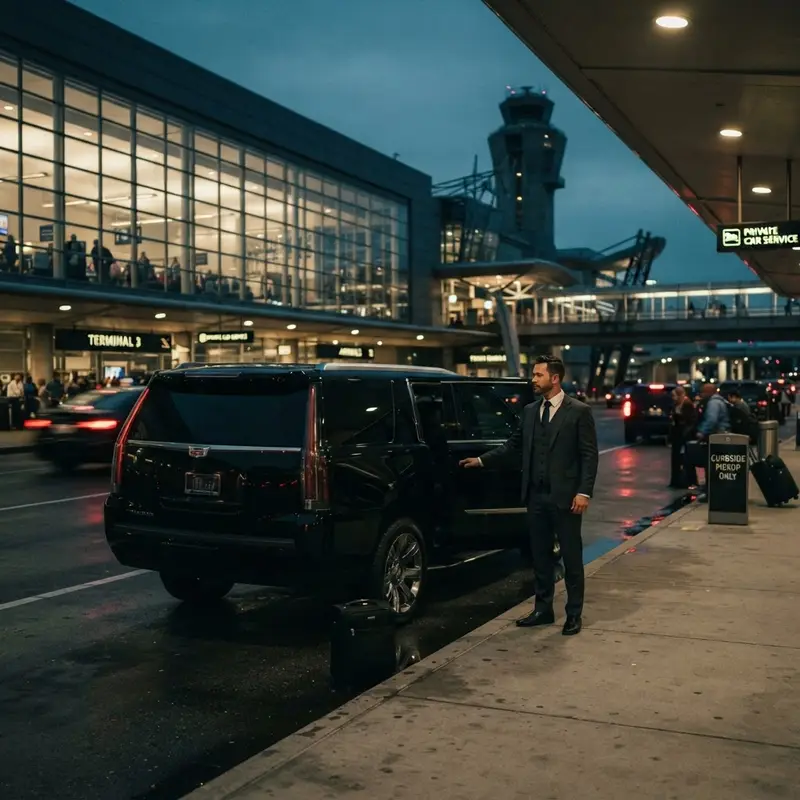 Chauffeur with a black Cadillac Escalade for Tigard car service